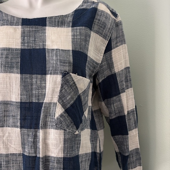 ANTHROPOLOGIE Cloth & Stone Buffalo Plaid Linen Top Button Back Large - Picture 4 of 7